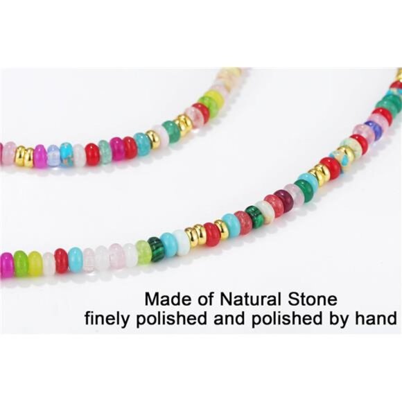 Initial Choker Necklace – 14K Gold Bubble Letter Pendant with Natural Stone - Picture 5 of 6